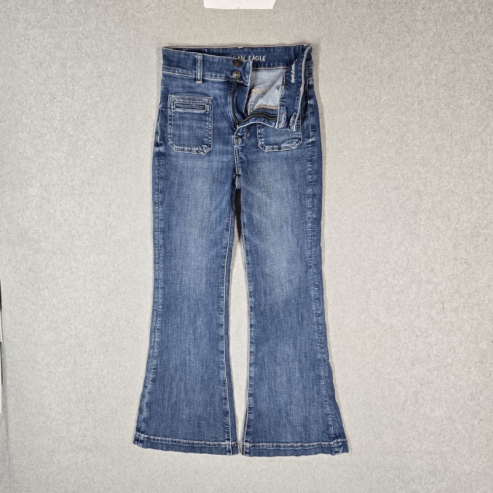 American Eagle Outfitters Women Jeans 2 SHORT Blue Denim Super Hi-Rise Flare